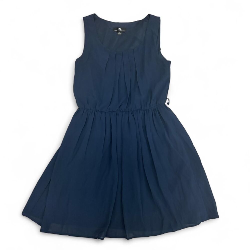 I.N. San Francisco Navy Blue Pleated Sleeveless Fit and Flare Dress Medium
